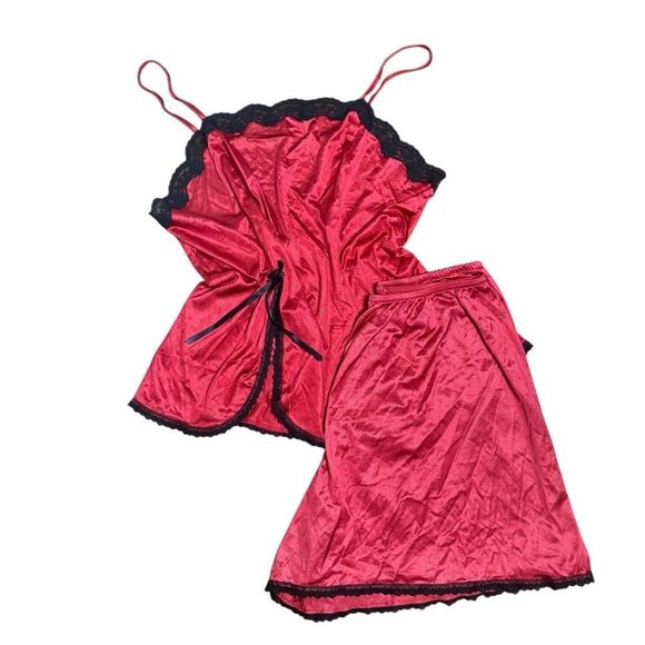 Vintage Petra Fashions Women’s‎ Pajama Set Two Piece Red and Black Lace Womens L - Picture 3 of 11